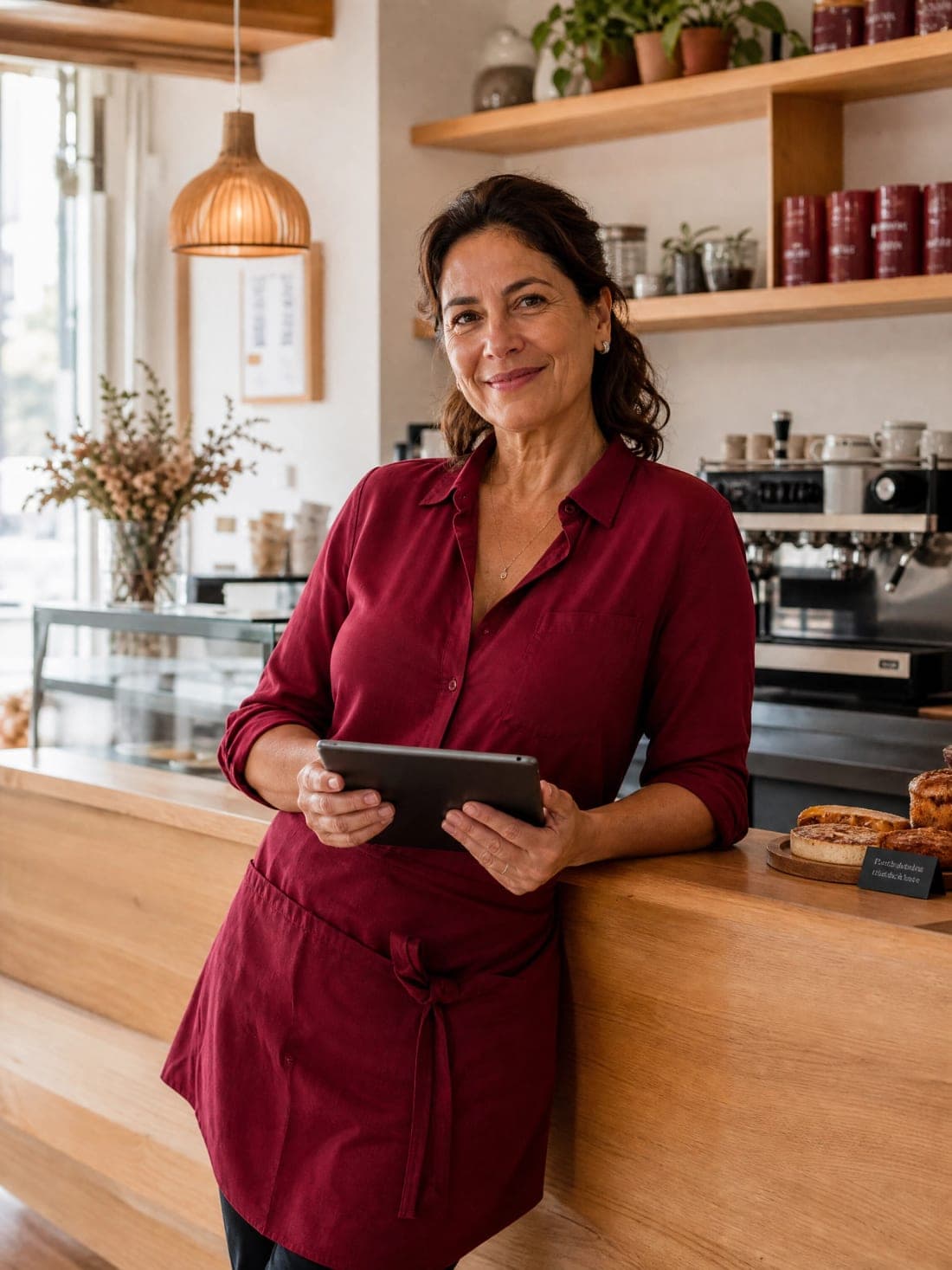 Empresária confiante em seu negócio com tablet na mão